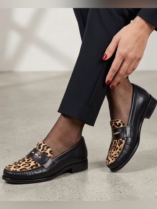 Cole Haan Shoes - NWOT Cole Haan Black Leather Loafers with Leopard Print Calf Hair Vamp